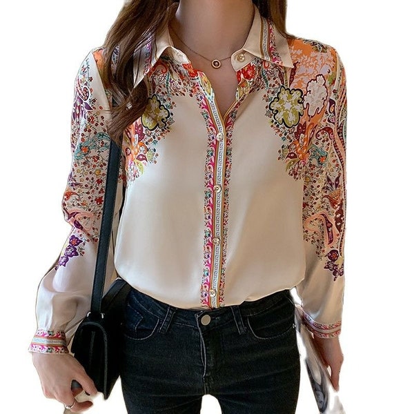 Floral blouse Fashion flower print ladies shirts Women's Blouses Spring Autumn Long Sleeve Shirts Tops,all sizes(S-5XL)