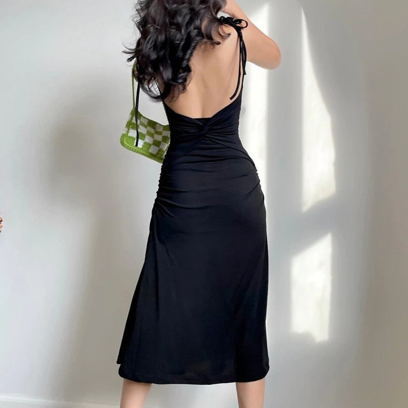 MIDI SLIP DRESS Low Back Dress Long Flowy Dress Black Maxi Etsy