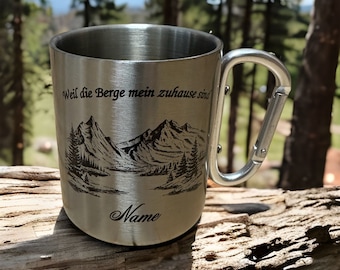 Personalized Stainless Steel Mountain Mug Name Mug Gift Hiking Mountaineering Unbreakable