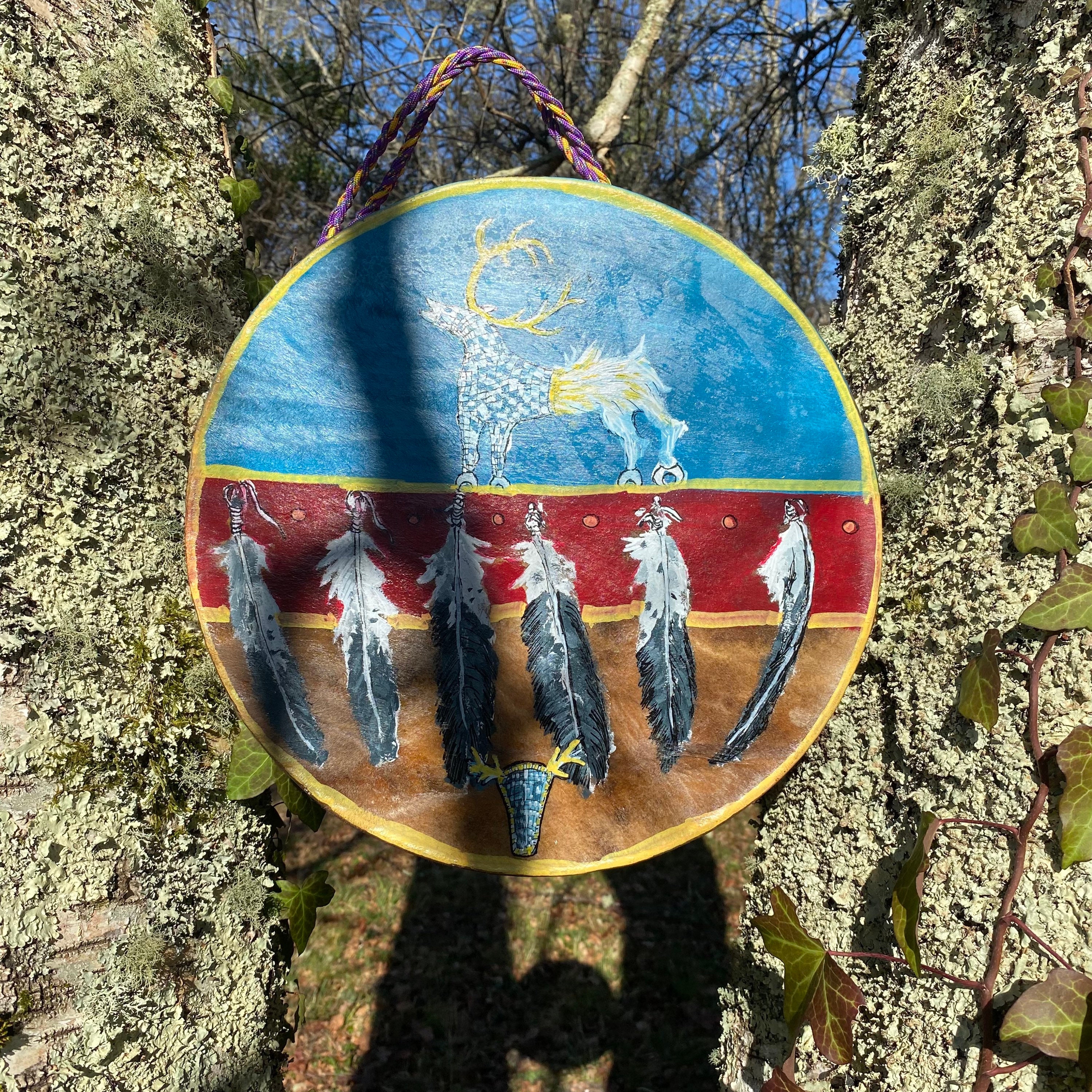 Tambour Chamanique Artisanal Double en Peau de Bison Femelle