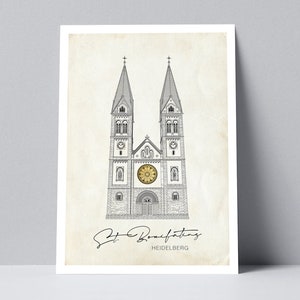 Heidelberg St. Bonifatius Kirche Postkarte, DIN A6,Vintage