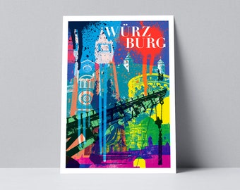Würzburg Postkarte , Collage Pop Art, A6