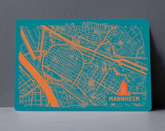 Mannheim Postkarte Stadtplan mit Wasserturm