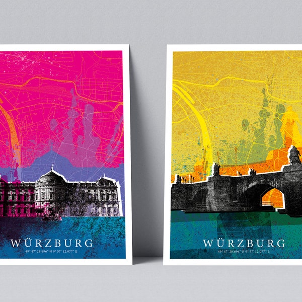 Würzburg Postkartenset, Residenz und Alte Mainbrücke, DIN A6