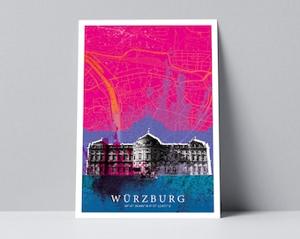 Würzburg Postkarte, Residenz und Stadtplan, DIN A6, Naturpapier