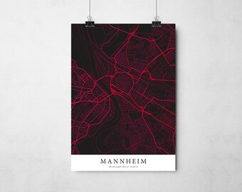 Mannheim Poster, Stadtplan 50x70 cm