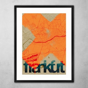 Frankfurt am Main Poster mit Stadtplan, Digitaldruck Bilderdruck