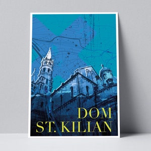 Würzburg Postkarte , St. Kilians Dom mit Stadtplan, XL 12 x 17,5 cm inkl. Umschlag
