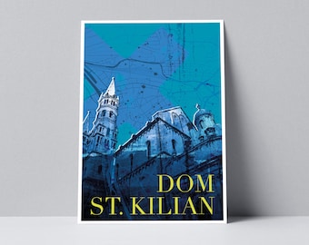 Würzburg Postkarte , St. Kilians Dom mit Stadtplan, XL 12 x 17,5 cm inkl. Umschlag