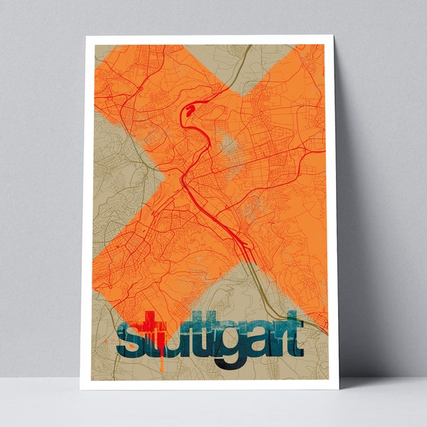 Stuttgart Postkarte Stadtplan DIN A6