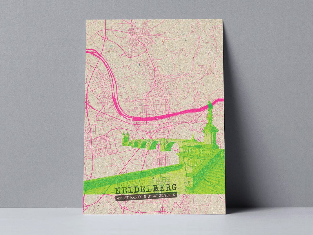 Postal de Heidelberg con mapa de la ciudad y puente viejo Etsy España