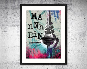 Mannheim Poster Fernmeldeturm, Digitaldruck Bilderdruck
