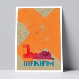 Weinheim mit Burgruine Windeck und Stadtplan, Postkarte