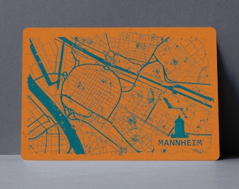 Mannheimer Stadtplan mit Wasserturm, Postkarte