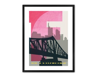 Frankfurt am Main Poster, Illustration, Skyline, Eiserner Steg, Digitaldruck Bilderdruck