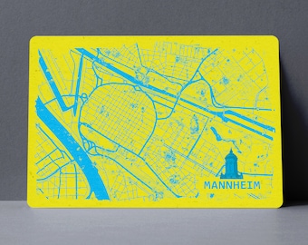 Mannheim Postkarte , Stadtplan mit Wasserturm