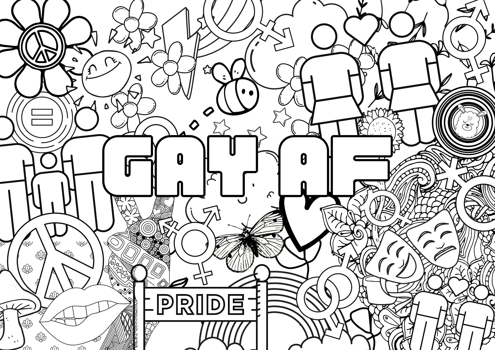 Gay AF LGBTQIA A3 Printable Colouring - Il Fullxfull.4024701894 Thmm