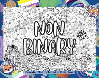 Non Binary Space Theme LGBTQIA A3 Printable Colouring Page, Coloring Page, Pride Coloring, Digital Colouring, Printable Coloring, LGBT Pride