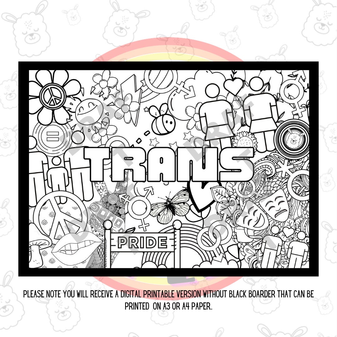Trans, LGBTQIA A3 Printable Colouring Page, Coloring Page, Pride