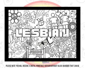 Lesbian, LGBTQIA+ A3 Printable Colouring Page, Coloring Page, Pride Coloring, Digital Colouring, Printable Coloring, LGBT