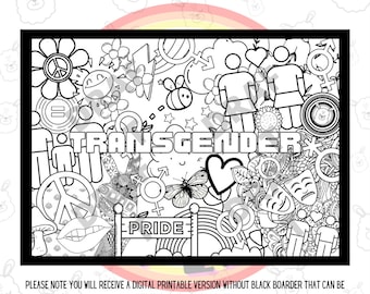 Transgender, LGBTQIA+ A3 Printable Colouring Page, Coloring Page, Pride Coloring, Digital Colouring, Printable Coloring, LGBT UK Made
