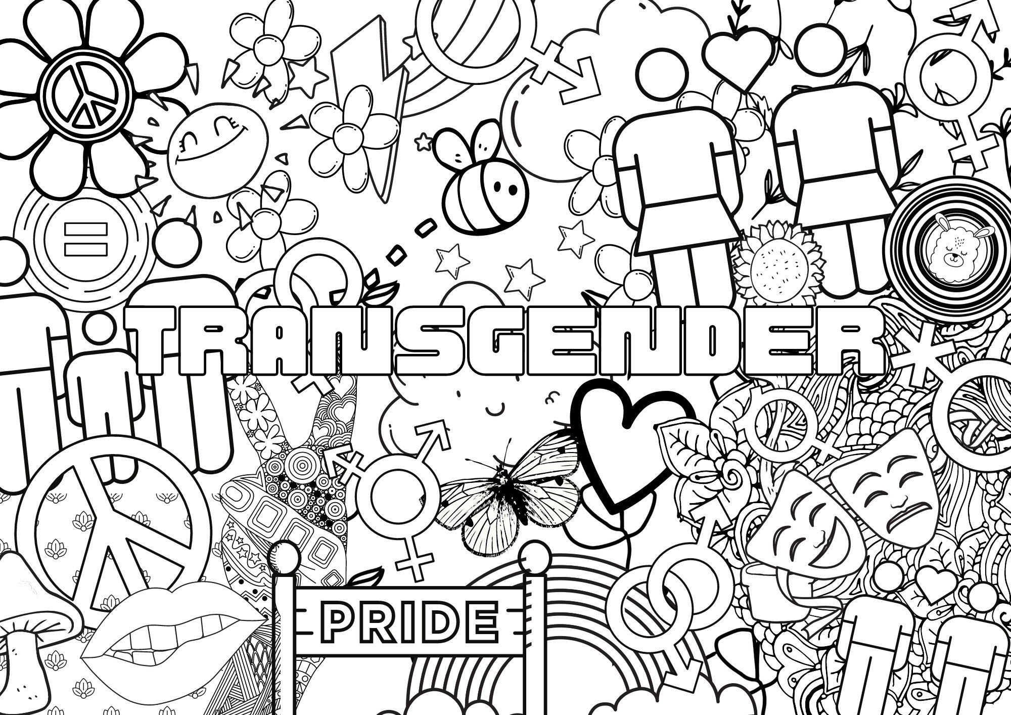 Transgender LGBTQIA A3 Printable Colouring Page Coloring Etsy