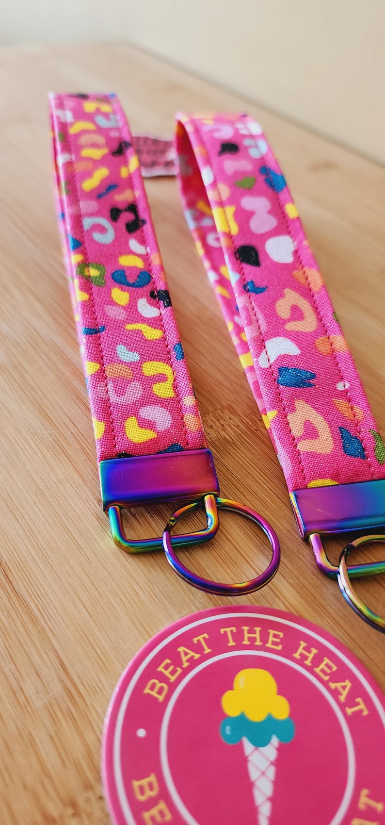 Key Fob Wristlet in Glitter Hot Pink Pattern, Key Wristlet With Split