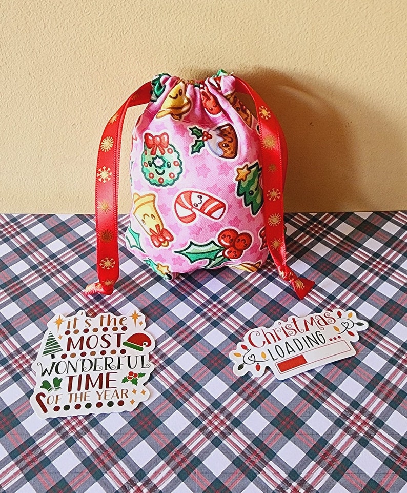 Drawstring Gift Bags in Christmas Candies, Koalas & Flowers Patterns