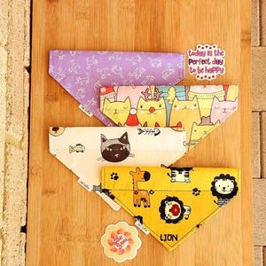 Cat Bandana Over-The-Collar, Pet Bandana in Animals Themed Patterns, One Size, Handmade, Pet Scarf, Pet Accessories, Pet Gifts
