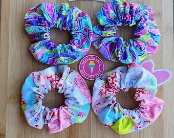 Large Scrunchies - Multicoloured & Patchwork Print - Cotton Scrunchy, Handmade, Hair Tie Accessory