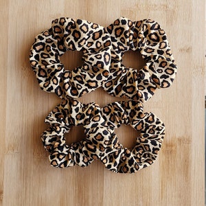 Hair Scrunchies in Leopard Prints - Mix Sizes, Beige & Brown Spots, Cotton, Handmade, Hair Accessory