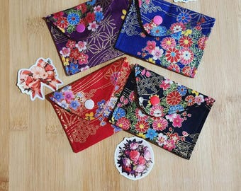 Japanese Floral Cherry Blossoms Coin Card Purse with Snap Button