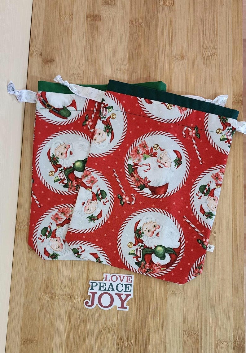 Christmas Drawstring Bags in Santa Claus & Candy Canes Pattern, Medium