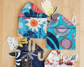Australian Native Floral Small Coin Purse with Snap Button, Card Holder, Cotton Drill Fabric Pouch