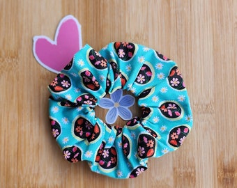 Large Scrunchie - Floral in Mint Green - Cotton Scrunchy, Handmade, Hair Tie Accessory