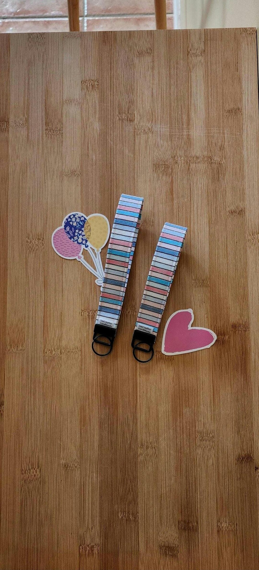 Key Fob Wristlet - Pastel Blue & Pink Stripes With Keyring Hardware in ...