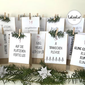 Advent calendar with 24 bags made of kraft paper and printed cards including clothespins | DIY Advent season Christmas season Christmas calendar