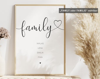 Herzfamilie Familienbild personalisiert mit Namen Family Poster Weihnachten Geschenk Hochzeit Geburt Zuhause Familie Advent Adventskalender