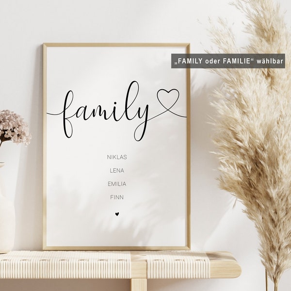 Herzfamilie Familienbild personalisiert mit Namen Family Poster Weihnachten Geschenk Hochzeit Geburt Zuhause Familie Advent Adventskalender