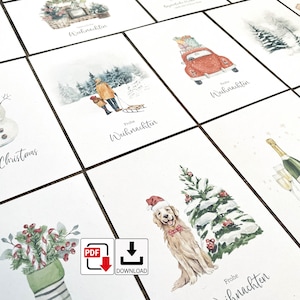 Télécharger PDF | 15 cartes de Noël DIY à imprimer | Cartes postales Décorations de Noël Boules de Noël Couronne de Noël Avent Calendrier de l'Avent