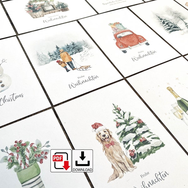Télécharger PDF | 15 cartes de Noël DIY à imprimer | Cartes postales Décorations de Noël Boules de Noël Couronne de Noël Avent Calendrier de l'Avent