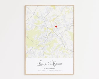 Herzenspartner - Koordinaten Bild | Hochzeitsgeschenk personalisiert Jahrestag Valentinstag Geschenk für ihn Hochzeit Verlobungsgeschenk JGA