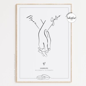 Photo de mariage "Toi&Moi" personnalisée avec nom + texte + date | Cadeau de mariage Main dans la main Mariés Anniversaire Accueil JGA Anniversaire de mariage