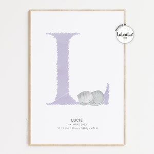 Geburtsposter mit Beschützertierchen, Buchstabe & Geburtsdaten | Gästebild Babyparty Gästebuch Baby Shower Deko Geschenk Poster Geburt JGA