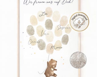 Baby Shower Gift Guest Book with Fingerprints | Baby Shower Decoration, Baby Party Gender Reveal Guest Book LaLeaLuHome