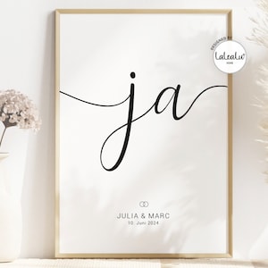 Hochzeitsbild "ja" personalisiert mit Namen und Datum für das Brautpaar, Familie, Hochzeit, Zuhause, Hochzeitsgeschenk, Geschenk, JGA