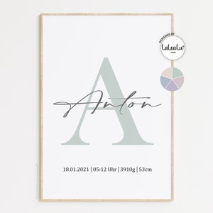 Geburtsposter mit Initialen und Geburtsdaten |  Kinderzimmer Deko & Babyzimmer | Buchstabe mit Mädchennamen o. Jungennamen | Familie zuhause