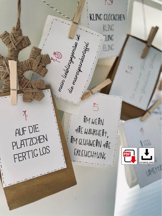 DIY Adventskalender zum ausdrucken Digitale Datei Sofort Download nach dem Kauf drucken Advent Adventszeit Weihnachtszeit Weihnachtskalender