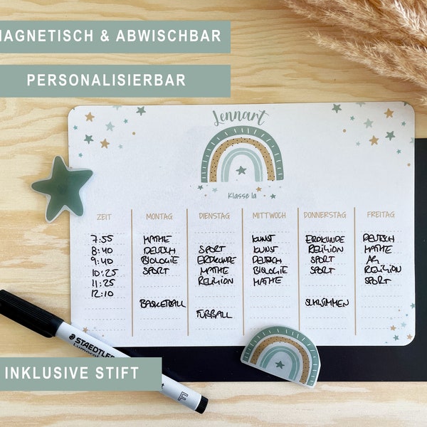 Magnetischer Stundenplan personalisiert mit Name & Klasse + Stift | Geschenk Einschulung Schulanfang 1. Schultag Schule Grundschule