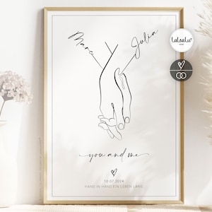 Photo de mariage "Toi&Moi" personnalisée avec nom + texte + date | Cadeau de mariage Main dans la main Mariés Anniversaire Accueil JGA Anniversaire de mariage